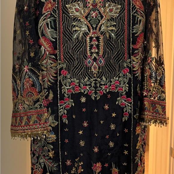 Baroque Dresses & Skirts - 3 PC Elegant Black and Gold Embroidered Long Sleeve Dress